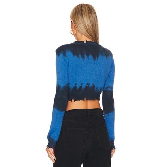 SUPERDOWN Womens Narelle Crop Sweater Size Large Blue Tie Dye Distressed Knit‎ - Picture 2 of 13
